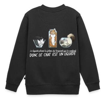 Chat Liquide - Blanc - Sweat Premium enfant bio - noir - Dos - AI Model Kid Female (0cm)
