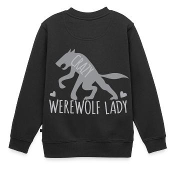 Verrückte Werwolfdame mit grauem gehendem Wolf - Kinder Premium Organic Sweatshirt - Schwarz - Hinten - AI Model Kid Female (0cm)