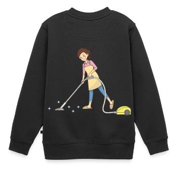 putzen cleaning putzfrau broom wischmop61 - Kinder Premium Organic Sweatshirt - Schwarz - Hinten - AI Model Kid Female (0cm)