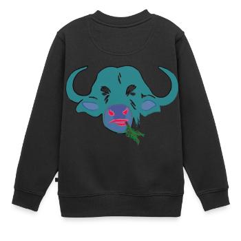 Büffel Wasserbüffel Wisent Kunstdruck Hip - Kinder Premium Organic Sweatshirt - Schwarz - Hinten - AI Model Kid Female (0cm)