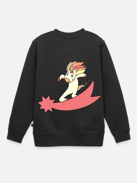 Einhorn Sternschnuppe Surfen - Kinder Premium Organic Sweatshirt - Schwarz
