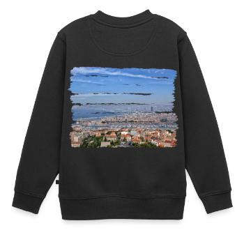 Vue sur la ville portuaire de Marseille - Sweat Premium enfant bio - noir - Dos - AI Model Kid Female (0cm)