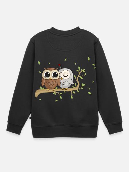 Verliebte Comic Eulen - Kinder Premium Organic Sweatshirt - Schwarz