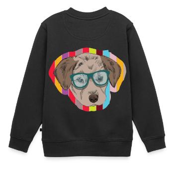 Nerd Hund als Hipster mit Brille - Kinder Premium Organic Sweatshirt - Schwarz - Hinten - AI Model Kid Female (0cm)