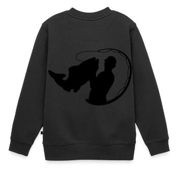 Fischer mit Angelrute und Fisch - Kinder Premium Organic Sweatshirt - Schwarz - Hinten - AI Model Kid Female (0cm)