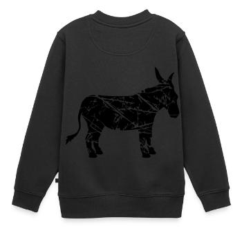 risse kratzer alt stempel sticker esel pferd pony - Kinder Premium Organic Sweatshirt - Schwarz - Hinten - AI Model Kid Female (0cm)