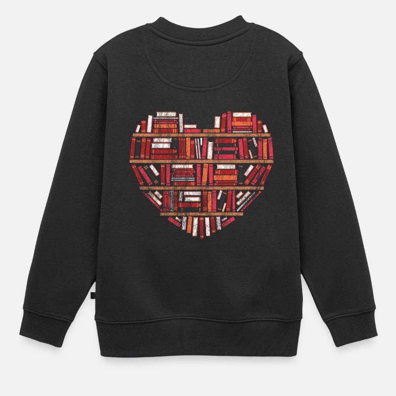 Bücher Herz Buch Leseratte Geschenk Bücherwurm - Kinder Premium Organic Sweatshirt - Schwarz