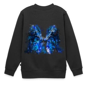 gxp woelfe haine lundi splatter aquarelle bleu - Sweat Premium enfant bio - noir - Dos - AI Model Kid Female (0cm)