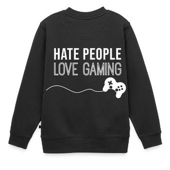 Ich hasse Menschen, liebe Gaming lustiger Spruch - Kinder Premium Organic Sweatshirt - Schwarz - Hinten - AI Model Kid Female (0cm)