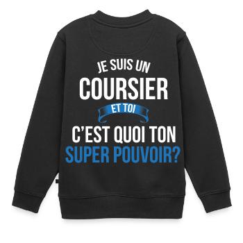 Coursier super pouvoir homme - Sweat Premium enfant bio - noir - Dos - AI Model Kid Female (0cm)