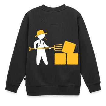 Bauer mit Mistgabel und Heu - Kinder Premium Organic Sweatshirt - Schwarz - Hinten - AI Model Kid Female (0cm)