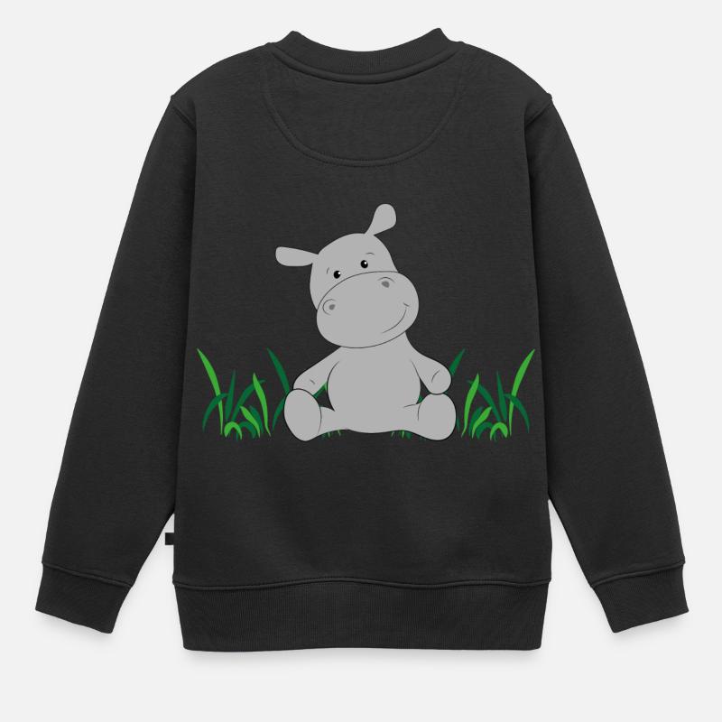 Hippopotame sur Prairie - Sweat Premium enfant bio - noir