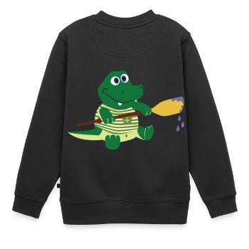 Krokodil mit Paddel - Kinder Premium Organic Sweatshirt - Schwarz - Hinten - AI Model Kid Female (0cm)