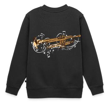 Musik mit Trompete als Blasinstrument und Noten - Kinder Premium Organic Sweatshirt - Schwarz - Hinten - AI Model Kid Female (0cm)