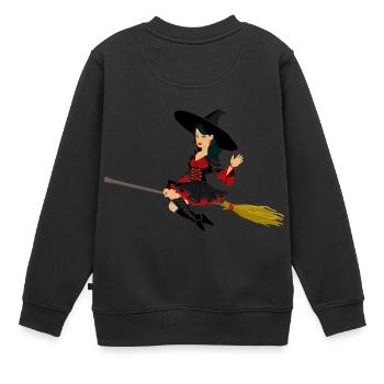 Hexe auf Besen - Kinder Premium Organic Sweatshirt - Schwarz - Hinten - AI Model Kid Female (0cm)