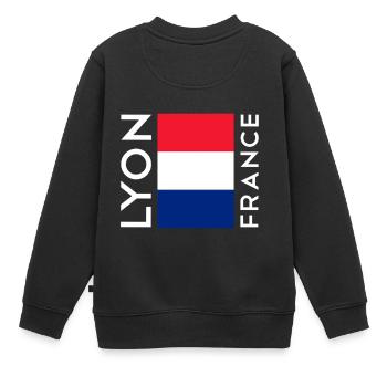 Lyon, France - Sweat Premium enfant bio - noir - Dos - AI Model Kid Female (0cm)