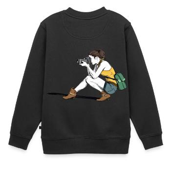 camera photographer fotograf kamera foto photo3 - Kinder Premium Organic Sweatshirt - Schwarz - Hinten - AI Model Kid Female (0cm)