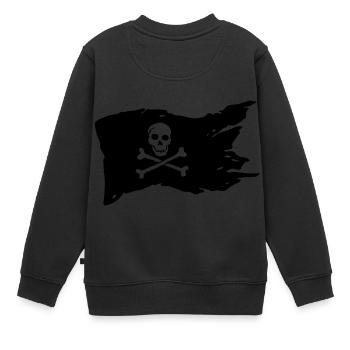 Piratenflagge Flagge Flag Pirat Totenkopf Schiff - Kinder Premium Organic Sweatshirt - Schwarz - Hinten - AI Model Kid Female (0cm)