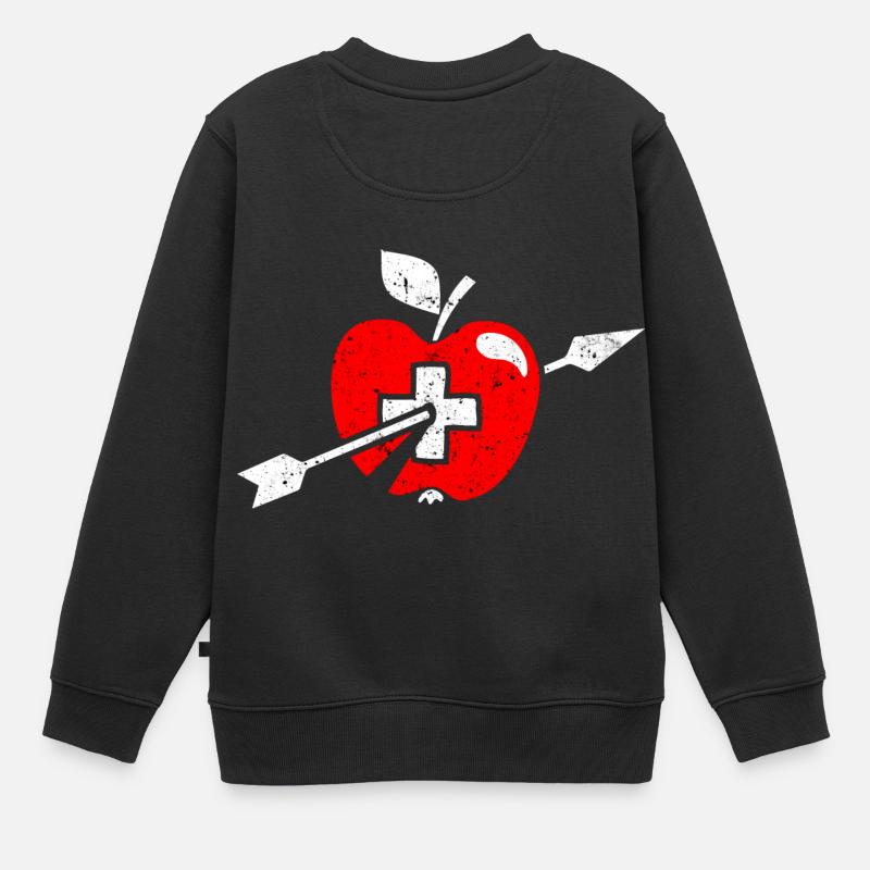 Wilhelm Tell apple Drapeau suisse et croix - Sweat Premium enfant bio - noir