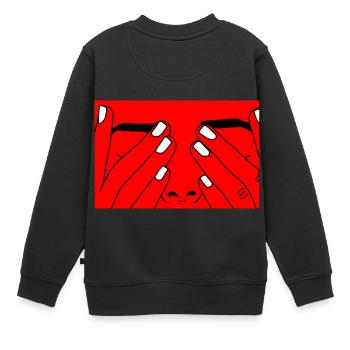 Visage rouge blanc - Sweat Premium enfant bio - noir - Dos - AI Model Kid Female (0cm)