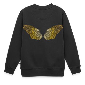 Ailes d'ange dorées duveteuses - Sweat Premium enfant bio - noir - Dos - AI Model Kid Female (0cm)