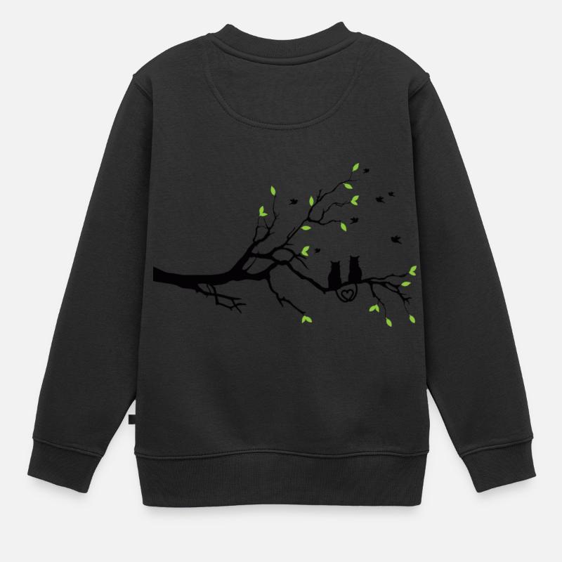 2 Katzen mit Herz sitzen auf einem Baum. - Kinder Premium Organic Sweatshirt - Schwarz
