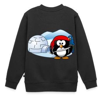 Piratenpinguin mit Schwert, Papagei und Iglu. - Kinder Premium Organic Sweatshirt - Schwarz - Hinten - AI Model Kid Female (0cm)