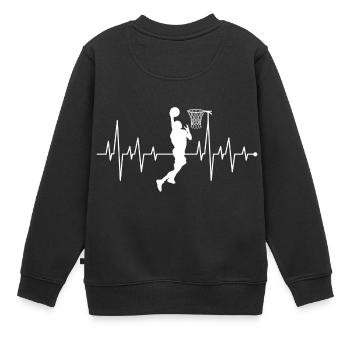 Herzschlag Herzfrequenz Herzlinie Basketball - Kinder Premium Organic Sweatshirt - Schwarz - Hinten - AI Model Kid Female (0cm)