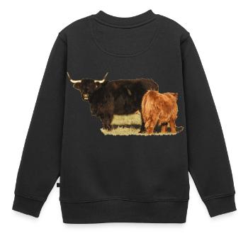 Vache et veau Highland Cattle - Sweat Premium enfant bio - noir - Dos - AI Model Kid Female (0cm)