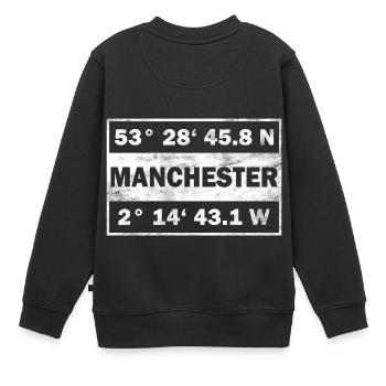 Coordonnées Manchester Ville Angleterre Manchester - Sweat Premium enfant bio - noir - Dos - AI Model Kid Female (0cm)