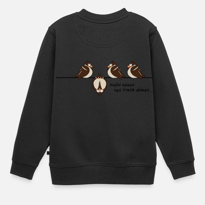 Spatz 'gegen den Strom' - Kinder Premium Organic Sweatshirt - Schwarz