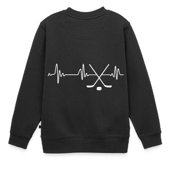 Herzschlag Herzfrequenz Geschenk Hockey Eishockey - Kinder Premium Organic Sweatshirt - Schwarz - Hinten - AI Model Kid Female (0cm)