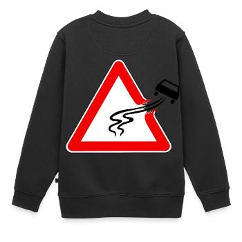 Panneau de signalisation danger de glisser, route glissante - Sweat Premium enfant bio - noir - Dos - AI Model Kid Female (0cm)