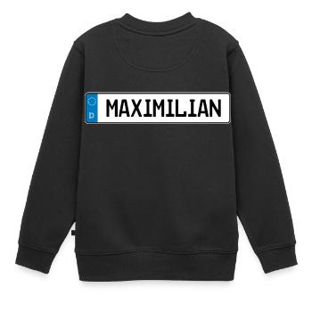Maximilian Namensschild Geschenk - Kinder Premium Organic Sweatshirt - Schwarz - Hinten - AI Model Kid Female (0cm)