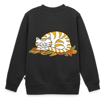 Schlafende Mieze auf Herbstlaub - Kinder Premium Organic Sweatshirt - Schwarz - Hinten - AI Model Kid Female (0cm)