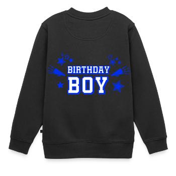 Text "Birthday Boy" mit Sternen und Megaphon - Kinder Premium Organic Sweatshirt - Schwarz - Hinten - AI Model Kid Female (0cm)
