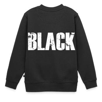 BLACK vintage Schriftzug in weiß - Kinder Premium Organic Sweatshirt - Schwarz - Hinten - AI Model Kid Female (0cm)