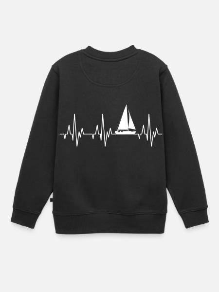 Herzschlag EKG Segeln Segelboot Segelschiff - Kinder Premium Organic Sweatshirt - Schwarz