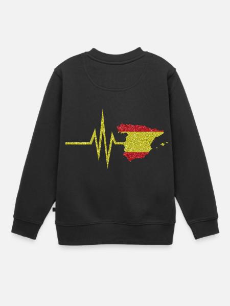 Mon cœur bat pour l'Espagne - Carte espagnole - Sweat Premium enfant bio - noir