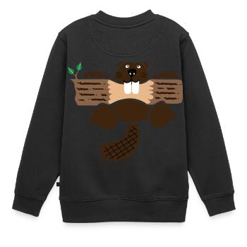 beaver eager rodent otter wood forest teeth tree - Kids Premium Organic Sweatshirt - black - Back - AI Model Kid Female (0cm)