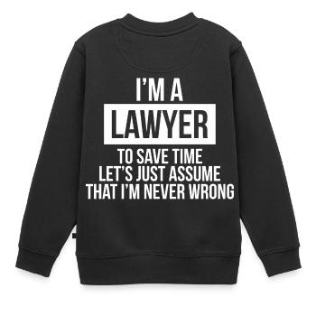 RECHTSANWALT NIE FALSCH W. - Kinder Premium Organic Sweatshirt - Schwarz - Hinten - AI Model Kid Female (0cm)