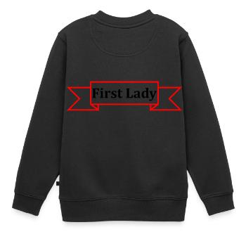 Die First Lady, strahlend, positiv, voller Energie - Kinder Premium Organic Sweatshirt - Schwarz - Hinten - AI Model Kid Female (0cm)