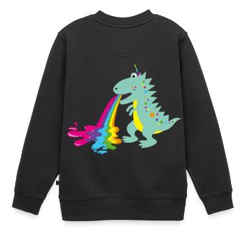 dino, kotzender dinohorn, Dinosaurier, comic - Kinder Premium Organic Sweatshirt - Schwarz - Hinten - AI Model Kid Female (0cm)