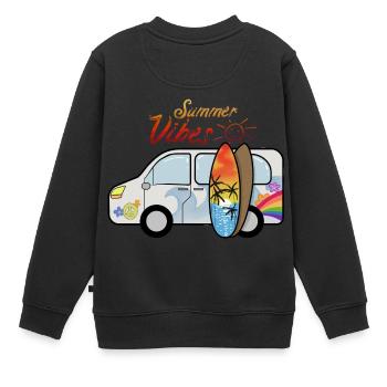 Camping bus avec planches de surf surfeurs vacances d'été - Sweat Premium enfant bio - noir - Dos - AI Model Kid Female (0cm)