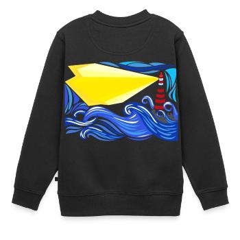 mer dans la tempête avec le phare - Sweat Premium enfant bio - noir - Dos - AI Model Kid Female (0cm)