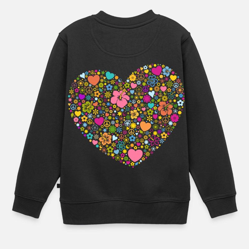 Cœurs Fleurs Fleurs Signe de Paix Yin et Yang - Sweat Premium enfant bio - noir