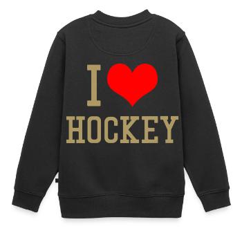 I Love Hockey - Kinder Premium Organic Sweatshirt - Schwarz - Hinten - AI Model Kid Female (0cm)