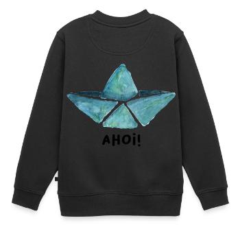 Bateau en papier bateau en papier aquarelle Ahoi Maritim - Sweat Premium enfant bio - noir - Dos - AI Model Kid Female (0cm)