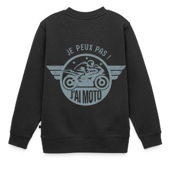 Je peux pas j'ai moto cadeau humour motard motarde - Sweat Premium enfant bio - noir - Dos - AI Model Kid Female (0cm)