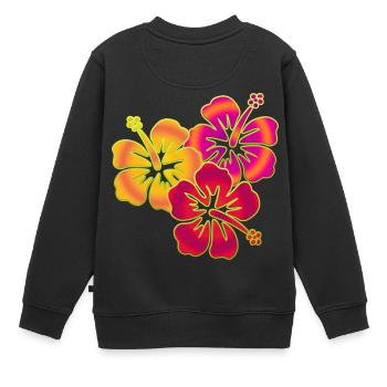 BALI fleurs d'hibiscus trio - Sweat Premium enfant bio - noir - Dos - AI Model Kid Female (0cm)